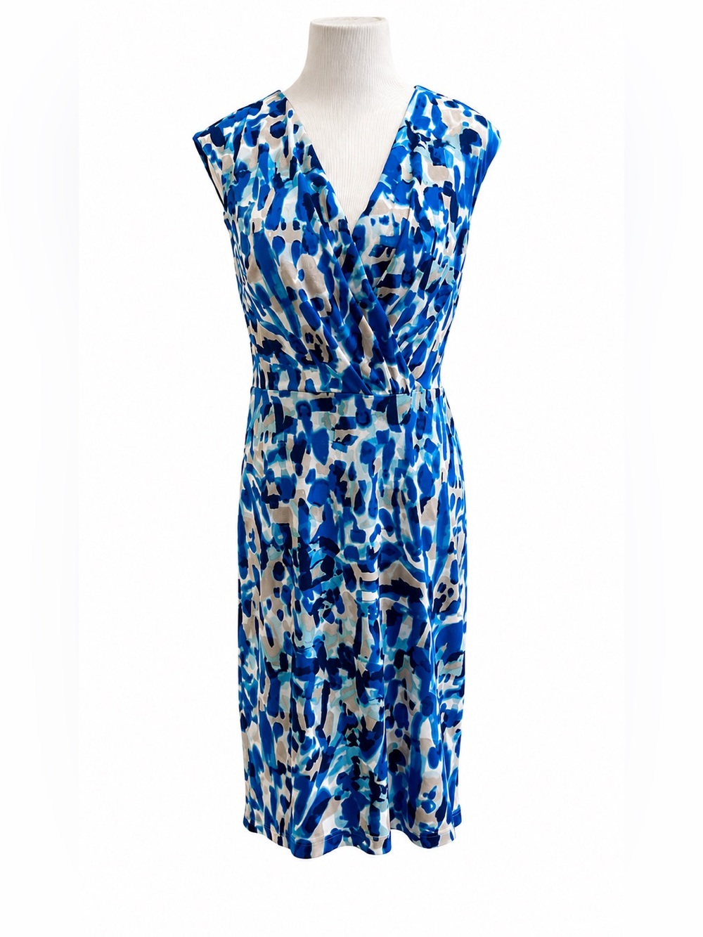 Ann Taylor Blue and White Abstract Print Midi Dress Small